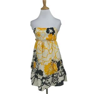 Fei Anthropologie Tunic Dress Women's Size XS Sunflower Floral Lined Flounce Hem